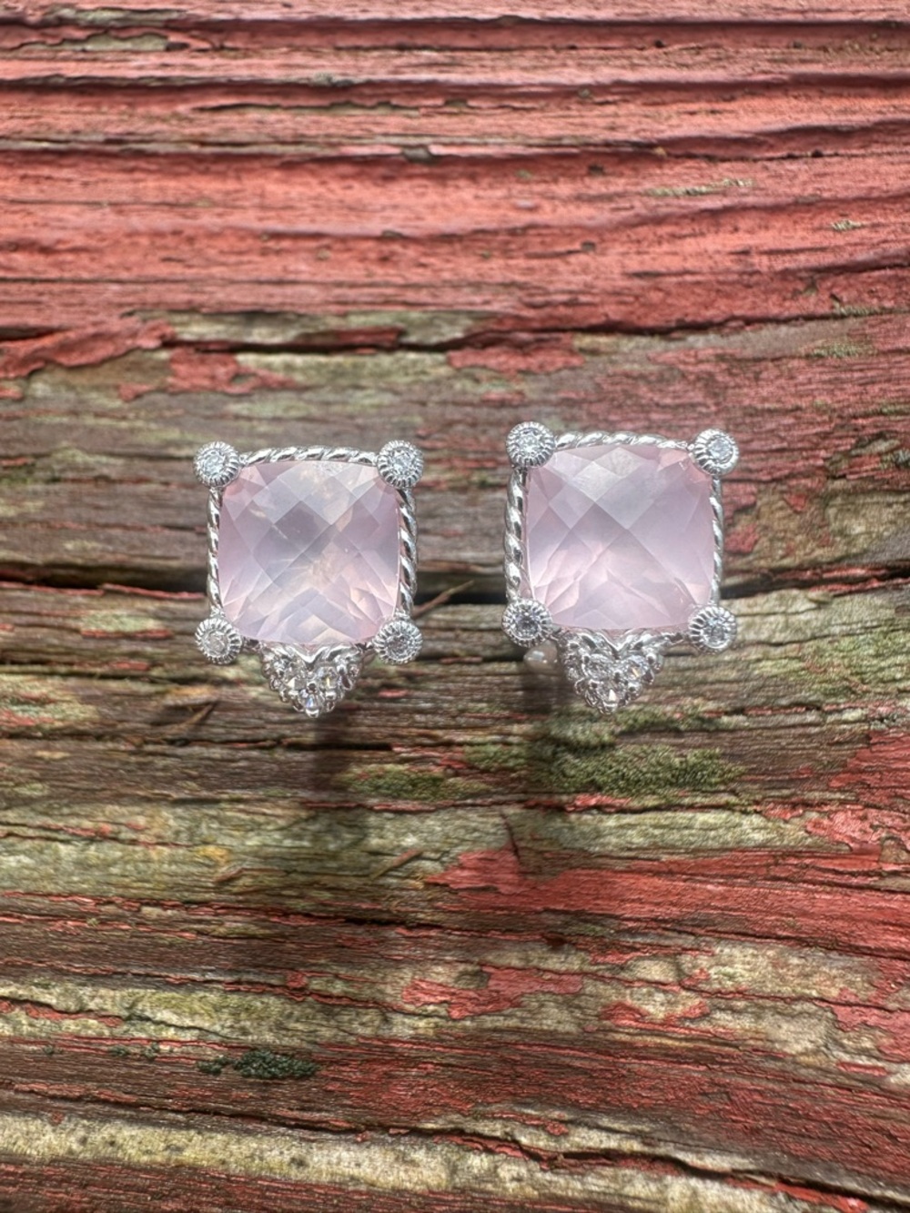 Judith Ripka Sterling Silver Pink Rose Quartz lever back earrings